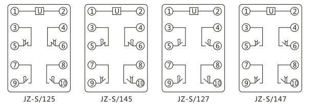 JZ-S/345靜態(tài)可調(diào)延時(shí)中間繼電器內(nèi)部接線圖及外引接線圖