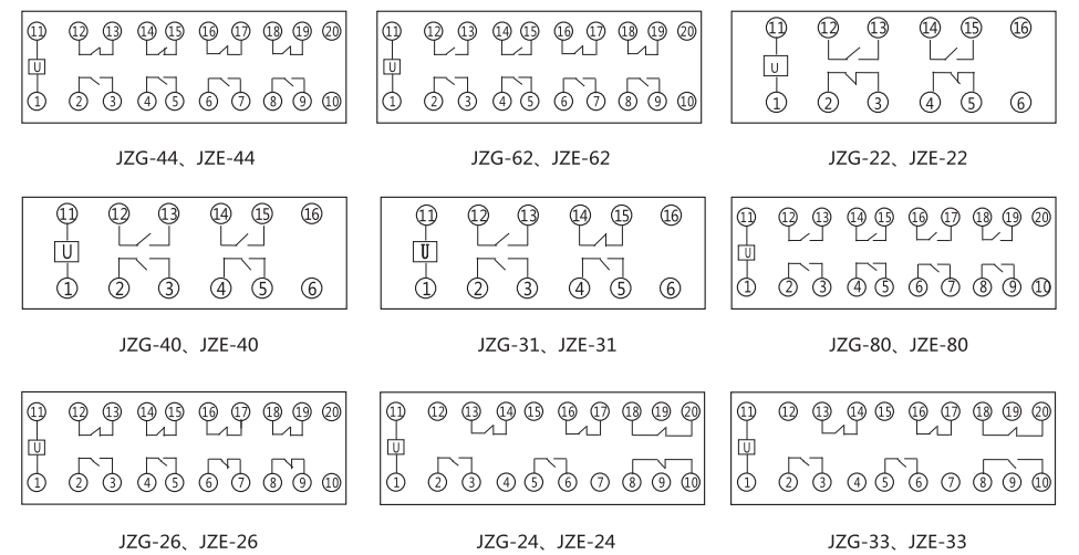 JZG-31卡軌式靜態中間繼電器內部端子外引接線圖